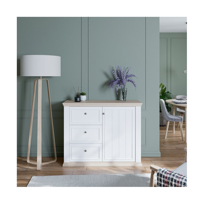 Komoda 120 cm Pontypool PNTK226L biały/dąb riva