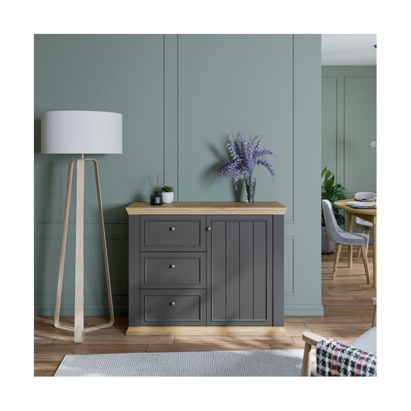 Komoda 120 cm Pontypool PNTK226L dąb mauvella/uni wolfram szary