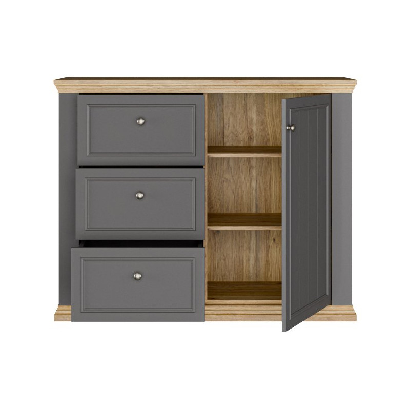 Komoda 120 cm Pontypool PNTK226L dąb mauvella/uni wolfram szary