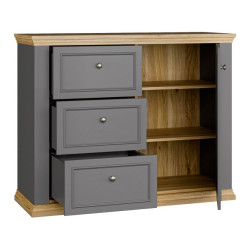 Komoda 120 cm Pontypool PNTK226L dąb mauvella/uni wolfram szary