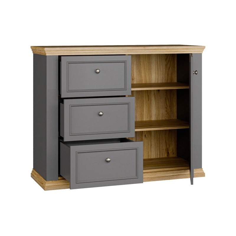 Komoda 120 cm Pontypool PNTK226L dąb mauvella/uni wolfram szary