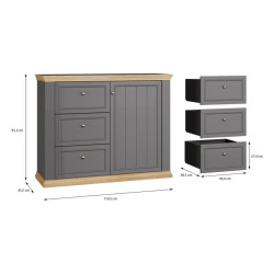 Komoda 120 cm Pontypool PNTK226L dąb mauvella/uni wolfram szary