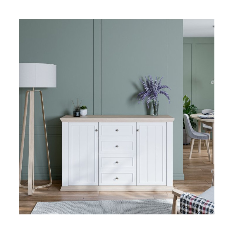 Komoda 150 cm Pontypool PNTK233 biały/dąb riva