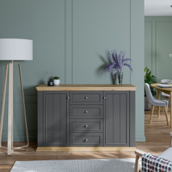 Komoda 150 cm Pontypool PNTK233 dąb mauvella/uni wolfram szary
