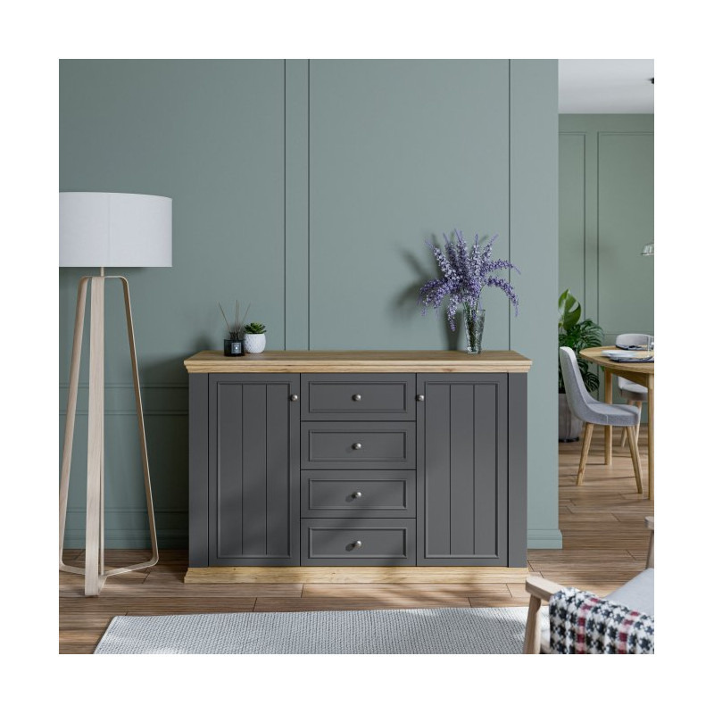 Komoda 150 cm Pontypool PNTK233 dąb mauvella/uni wolfram szary