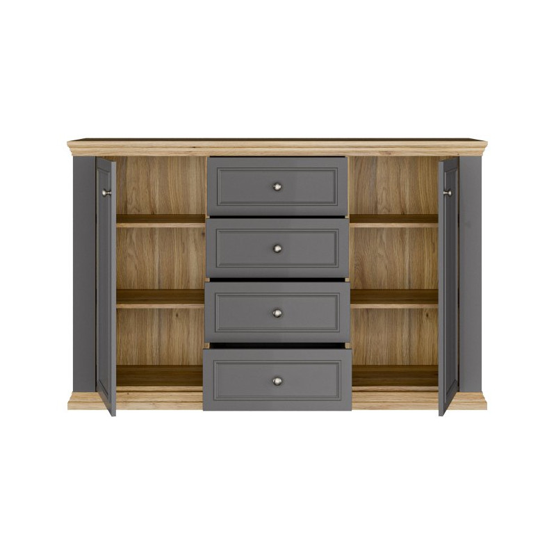 Komoda 150 cm Pontypool PNTK233 dąb mauvella/uni wolfram szary