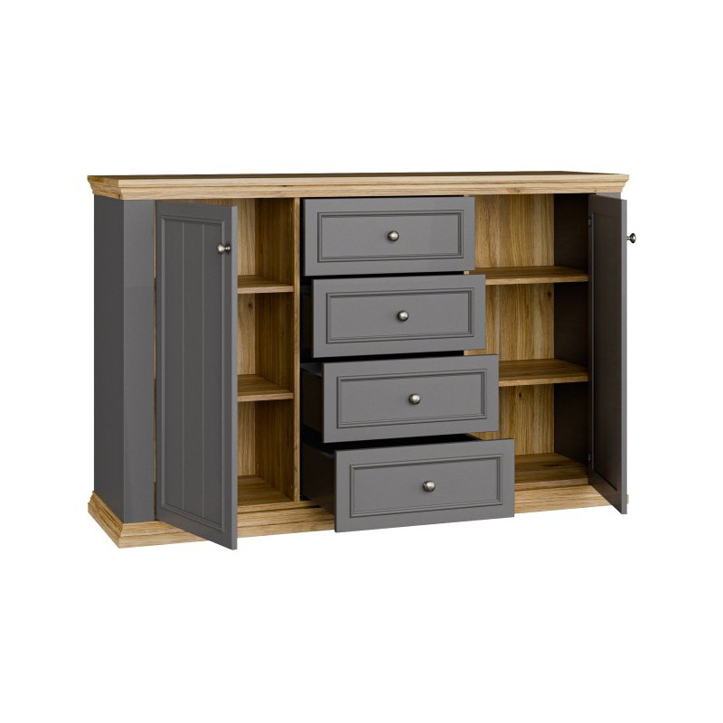 Komoda 150 cm Pontypool PNTK233 dąb mauvella/uni wolfram szary