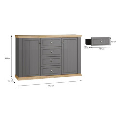 Komoda 150 cm Pontypool PNTK233 dąb mauvella/uni wolfram szary