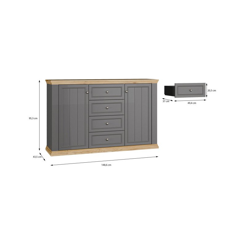 Komoda 150 cm Pontypool PNTK233 dąb mauvella/uni wolfram szary