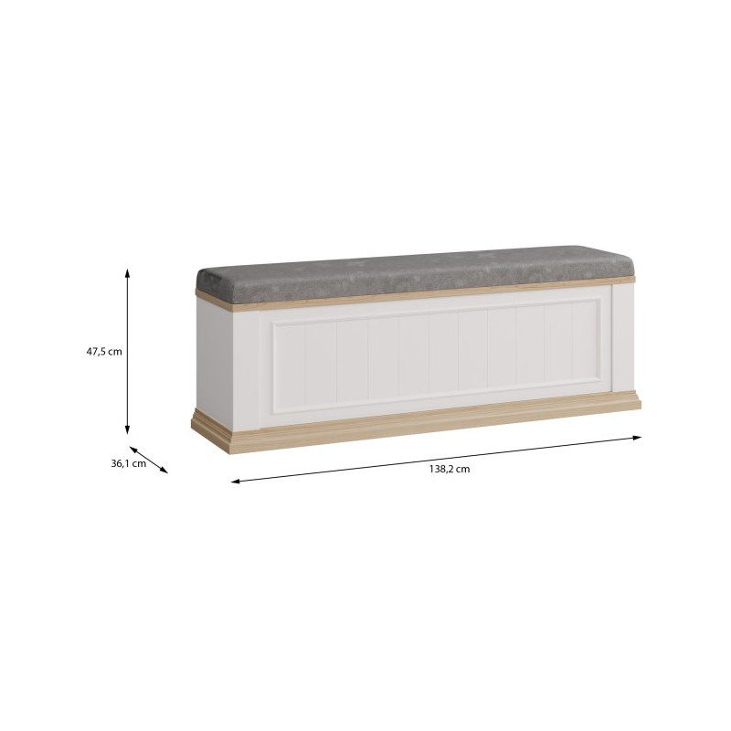 Ławeczka tapicerowana Pontypool PNTD011 biały/dąb riva