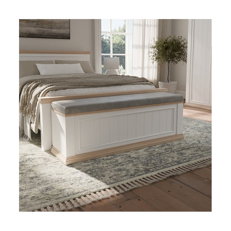 Ławeczka tapicerowana Pontypool PNTD011 biały/dąb riva