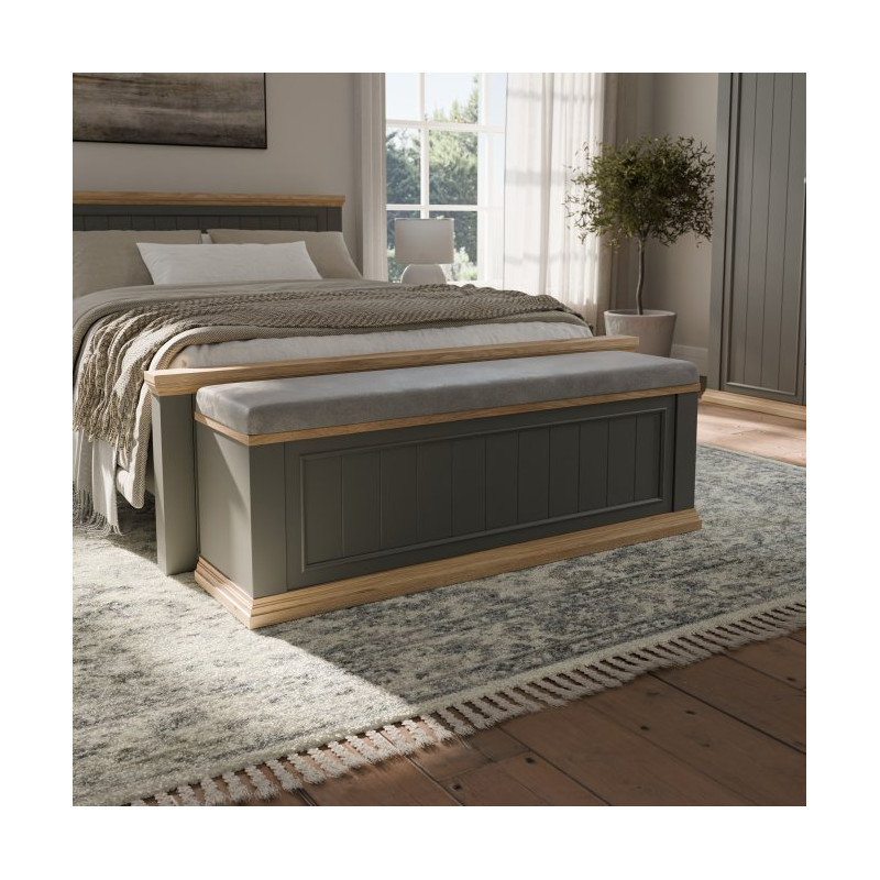 Ławeczka tapicerowana Pontypool PNTD011 dąb mauvella/uni wolfram szary