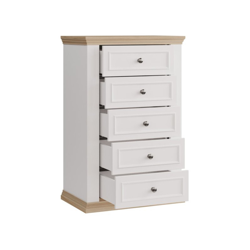 Wąska komoda 70 cm Pontypool PNTK211 biały/dąb riva