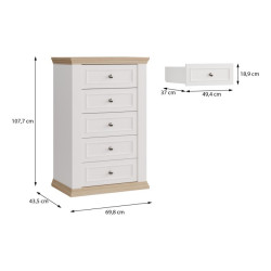 Wąska komoda 70 cm Pontypool PNTK211 biały/dąb riva