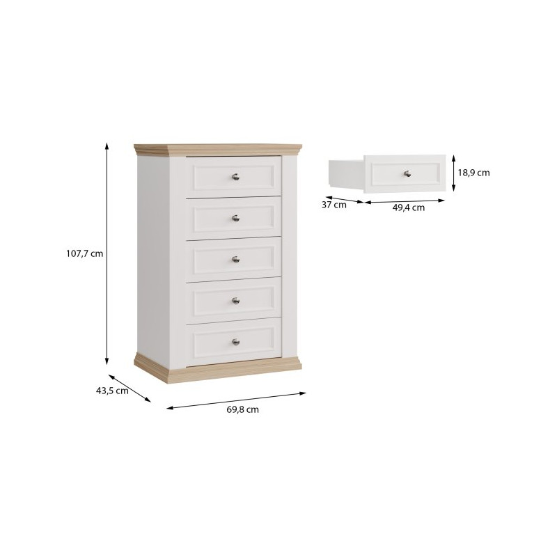 Wąska komoda 70 cm Pontypool PNTK211 biały/dąb riva