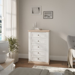 Wąska komoda 70 cm Pontypool PNTK211 biały/dąb riva