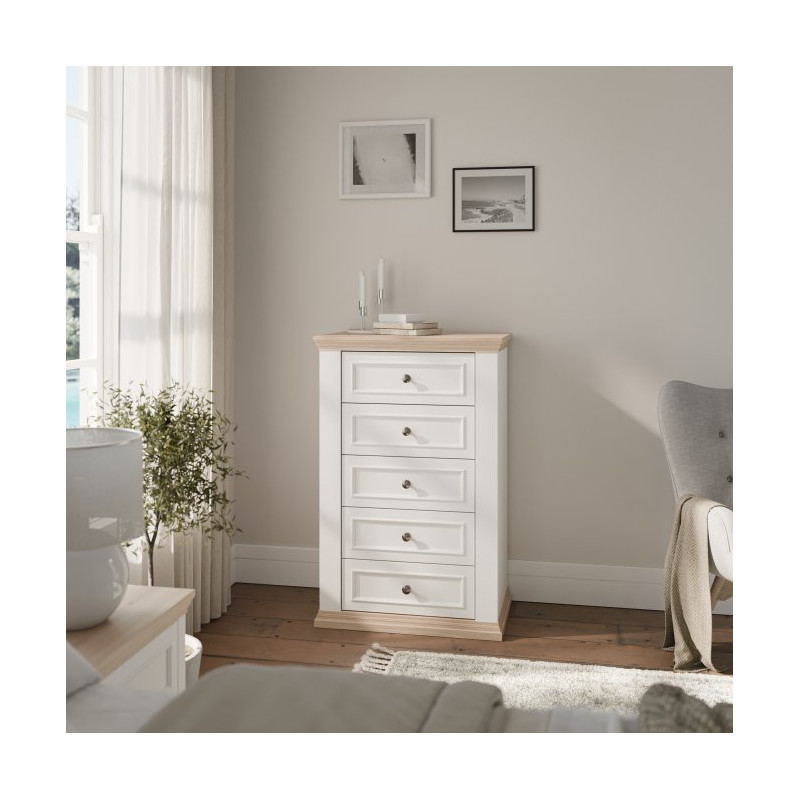 Wąska komoda 70 cm Pontypool PNTK211 biały/dąb riva