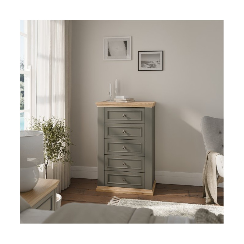 Wąska komoda 70 cm Pontypool PNTK211 dąb mauvella/uni wolfram szary