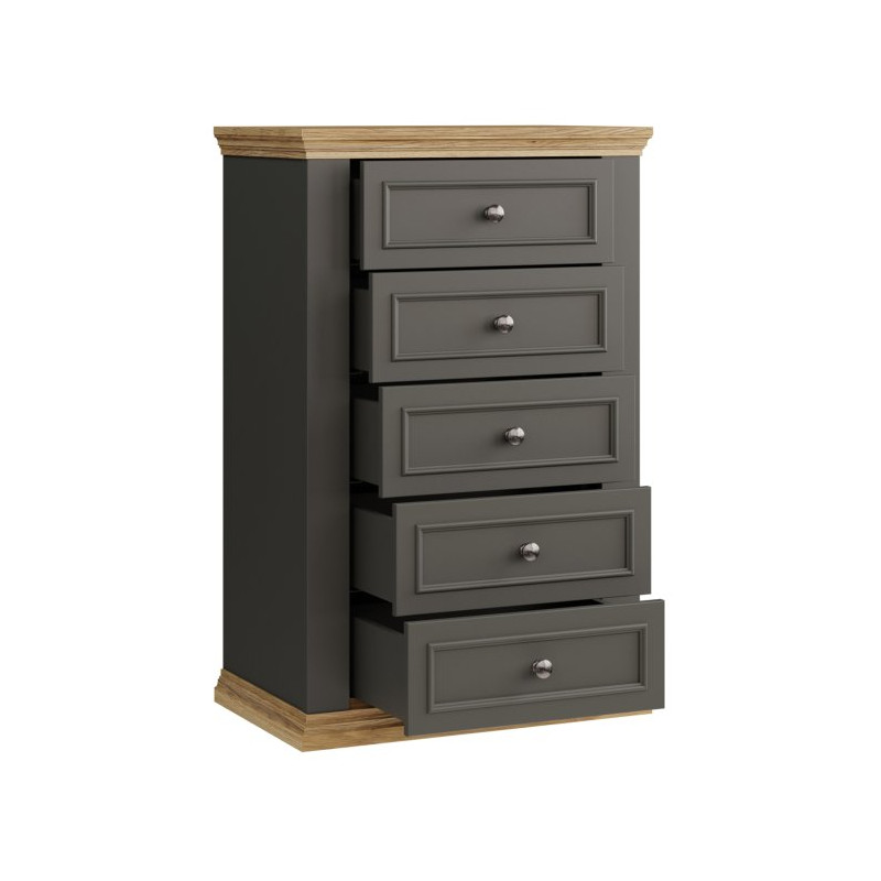 Wąska komoda 70 cm Pontypool PNTK211 dąb mauvella/uni wolfram szary