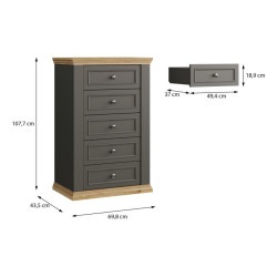 Wąska komoda 70 cm Pontypool PNTK211 dąb mauvella/uni wolfram szary