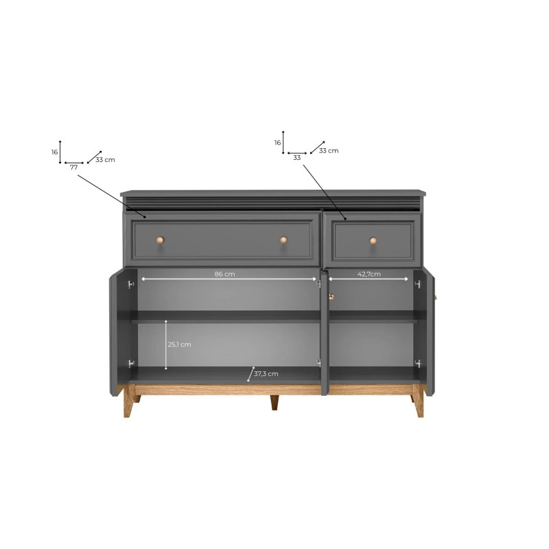 Komoda 2S3D Tarra TA-1 Jarstol Szary Diamentowy