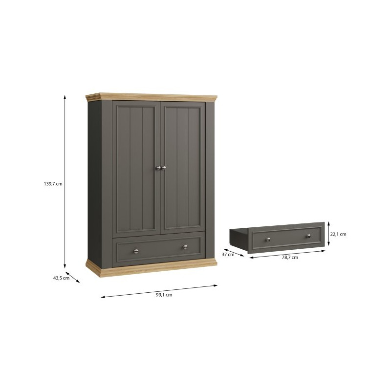 Wysoka komoda Pontypool PNTK423 dąb mauvella/uni wolfram szary