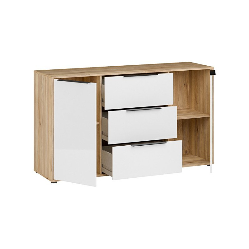 Komoda 3 szuflady Orkney OKYK231 dąb mauvella/biały połysk