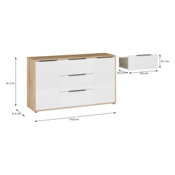 Komoda 3 szuflady Orkney OKYK231 dąb mauvella/biały połysk