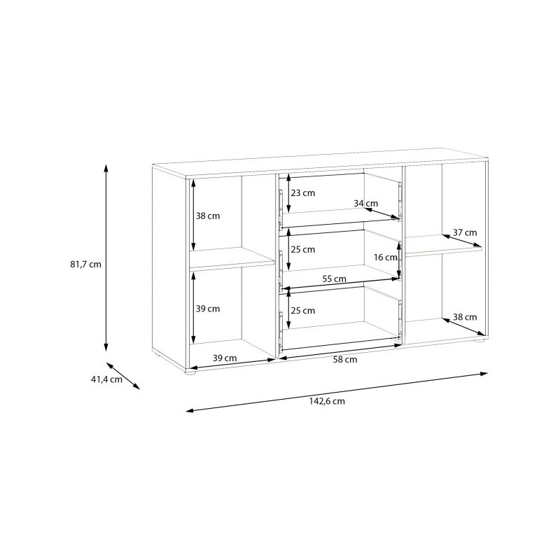 Komoda 3 szuflady Orkney OKYK231 dąb mauvella/biały połysk