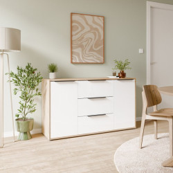 Komoda 3 szuflady Orkney OKYK231 dąb mauvella/biały połysk