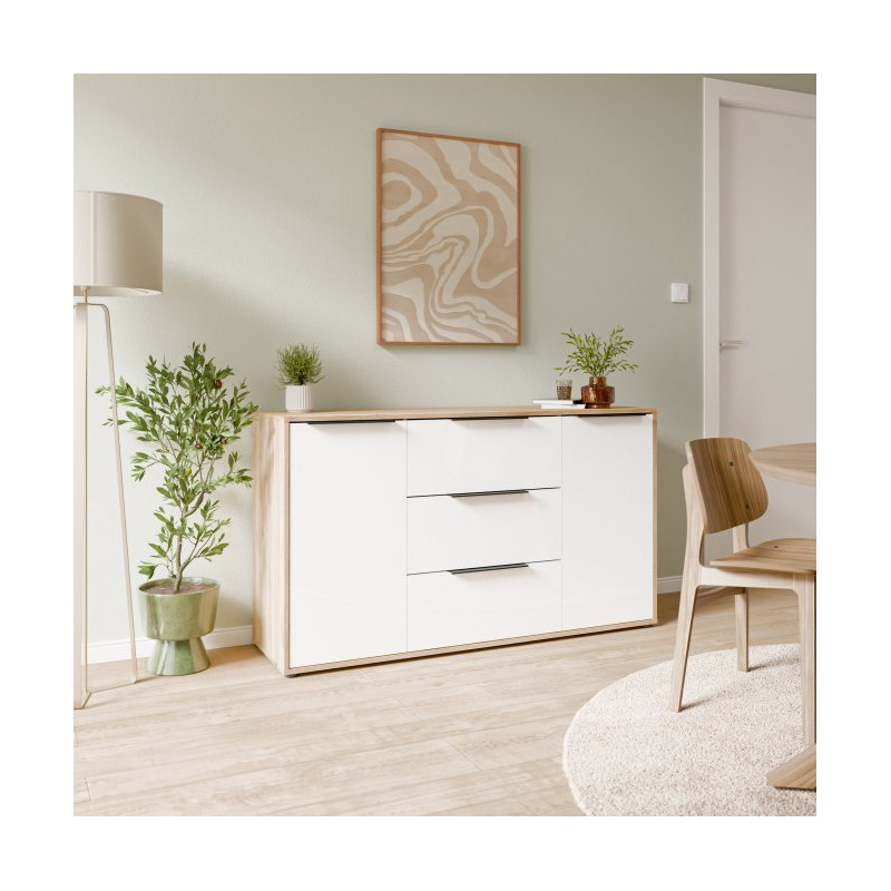 Komoda 3 szuflady Orkney OKYK231 dąb mauvella/biały połysk