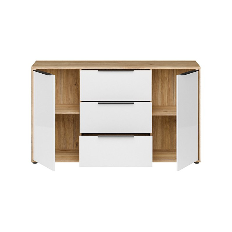 Komoda 3 szuflady Orkney OKYK231 dąb mauvella/biały połysk