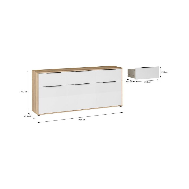 Komoda z szufladami Orkney OKYK232 dąb mauvella/biały połysk