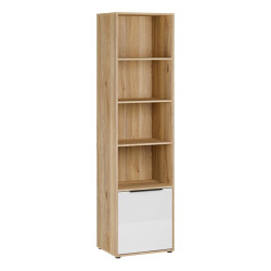 Wysoki regał Orkney OKYR711 dąb mauvella/biały połysk