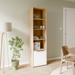 Wysoki regał Orkney OKYR711 dąb mauvella/biały połysk