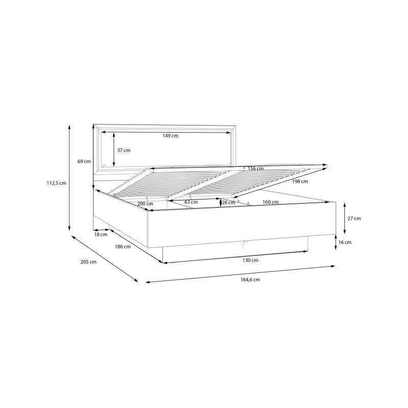Łóżko z pojemnikiem 160x200 Penkridge PQRL4162 secret grey/dąb szlachetny