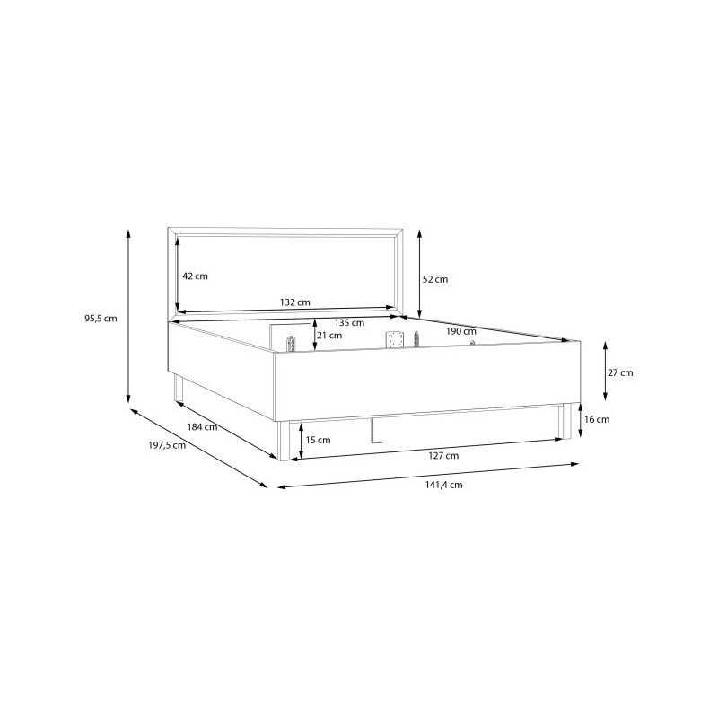 Łóżko 135x190 Penkridge PQRL2148 secret grey/dąb szlachetny