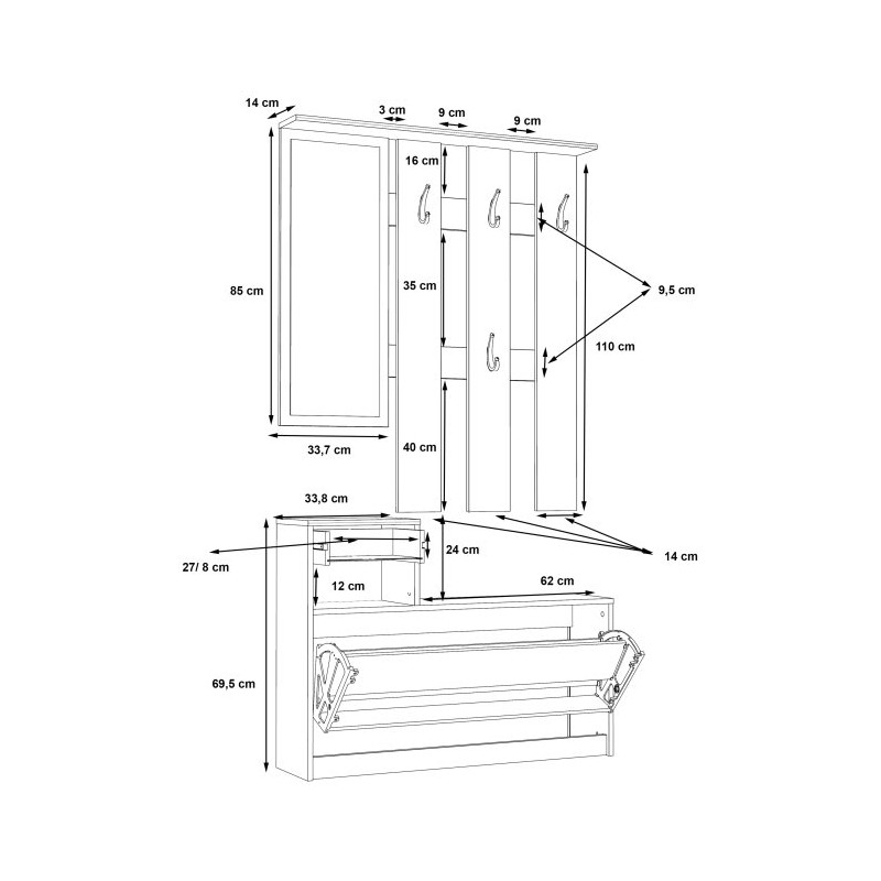 Garderoba do przedpokoju Foxi FOXD011 dąb piaskowy/biały