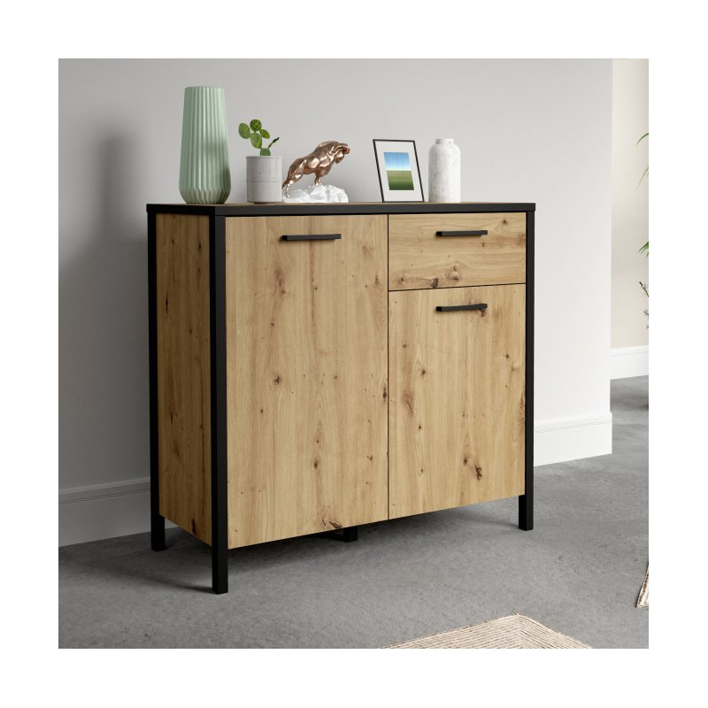 Komoda z szafkami Kirikus KUSK223 dąb artisan/czarny