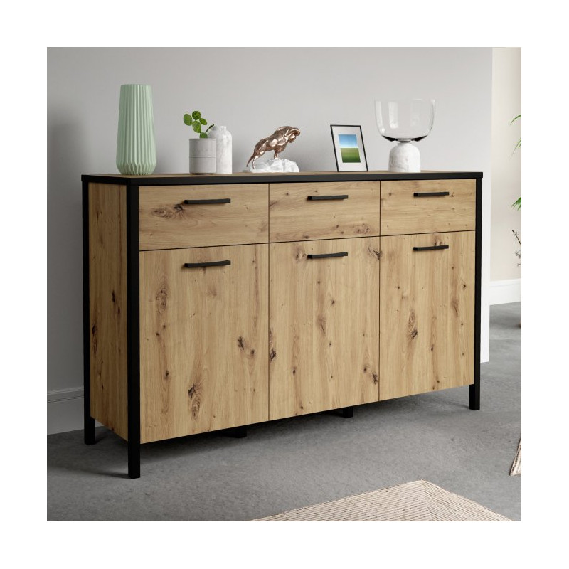 Komoda 140 cm do salonu Kirikus KUSK233 dąb artisan/czarny