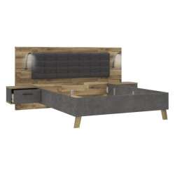 Łóżko + szafki nocne Ricciano RCQL1164B beton ciemnoszary/dąb klepkowy