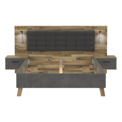 Łóżko + szafki nocne Ricciano RCQL1164B beton ciemnoszary/dąb klepkowy