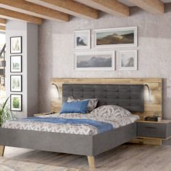 Łóżko + szafki nocne Ricciano RCQL1164B beton ciemnoszary/dąb klepkowy