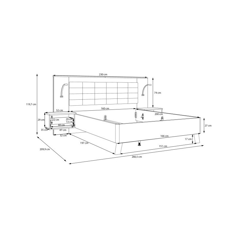 Łóżko + szafki nocne Ricciano RCQL1164B piaskowy/dąb klepkowy