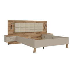 Łóżko + szafki nocne Ricciano RCQL1164B piaskowy/dąb klepkowy