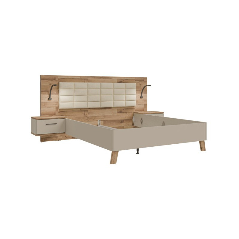 Łóżko + szafki nocne Ricciano RCQL1164B piaskowy/dąb klepkowy
