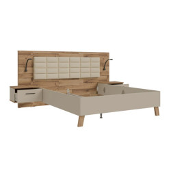 Łóżko + szafki nocne Ricciano RCQL1164B piaskowy/dąb klepkowy
