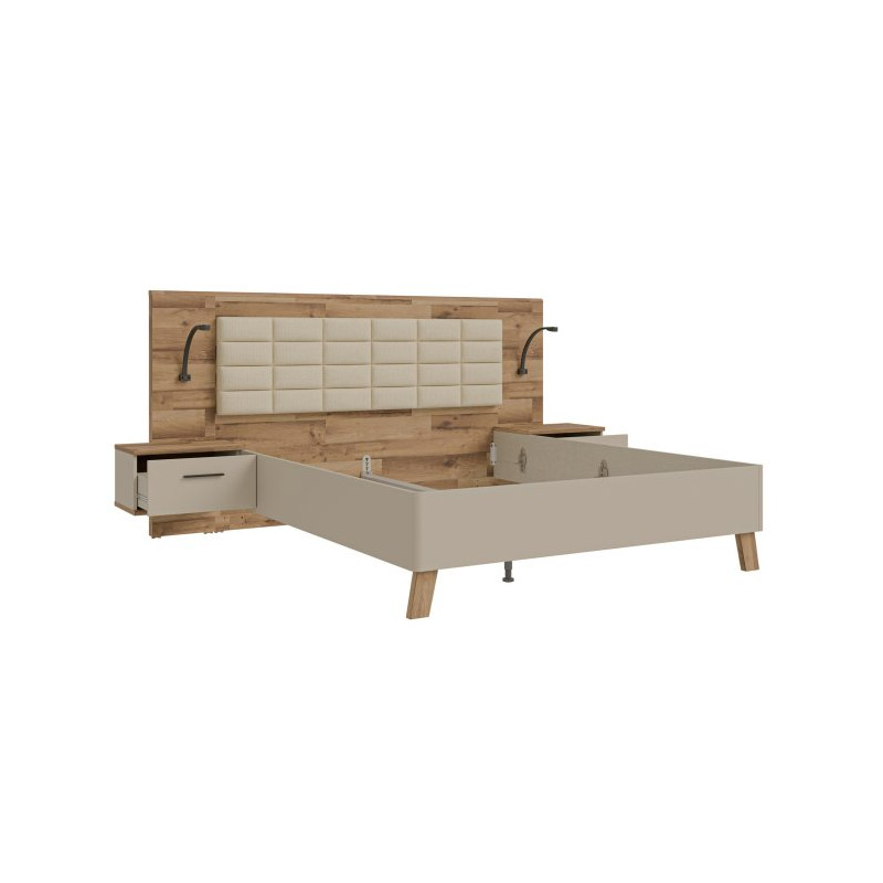 Łóżko + szafki nocne Ricciano RCQL1164B piaskowy/dąb klepkowy