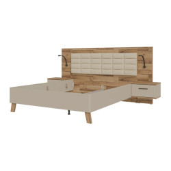 Łóżko + szafki nocne Ricciano RCQL1164B piaskowy/dąb klepkowy