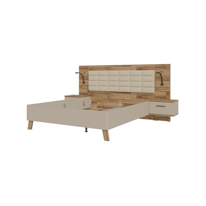 Łóżko + szafki nocne Ricciano RCQL1164B piaskowy/dąb klepkowy
